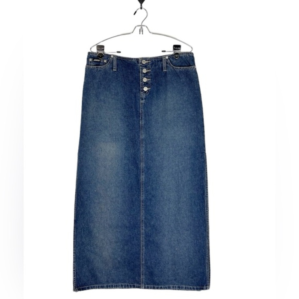 Y2K Squeeze denim straight maxi skirt Size 11/12 Stephen Hardy vintage low rise